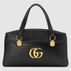Gucci GG Women Arli Large Top Handle Bag With Gold-Toned Double G Metal Hardware-Black