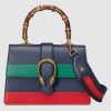Gucci GG Women Dionysus Medium Top Handle Bag in Blue Gucci Green and Hibiscus Red Leather