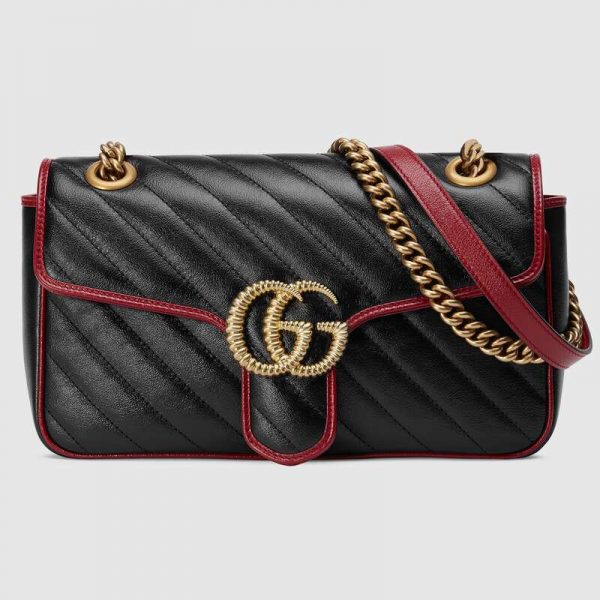 Gucci GG Women GG Marmont Small Shoulder Bag in Diagonal Matelassé Leather-Black