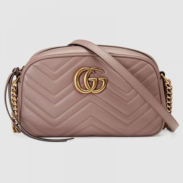 Gucci GG Women GG Marmont Small Shoulder Bag in Matelassé Chevron Leather-Pink
