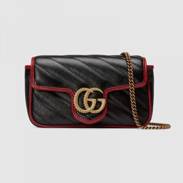 Gucci GG Women GG Marmont Super Mini Bag in Diagonal Matelassé Leather-Black