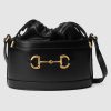 Gucci GG Women Gucci 1955 Horsebit Bucket Bag in Textured Leather Bottom-Black