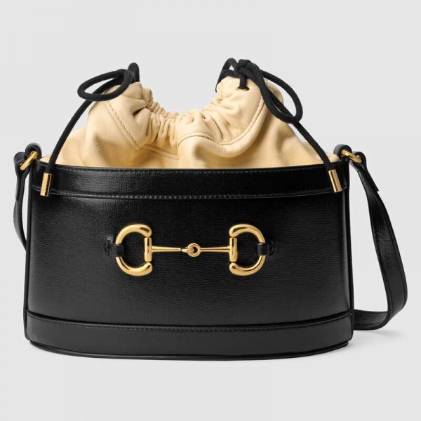 Gucci GG Women Gucci 1955 Horsebit Bucket Bag in Textured Leather Bottom-Beige