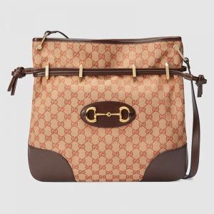 Gucci GG Women Gucci 1955 Horsebit Messenger Bag in BeigeBrick Red Original GG Canvas