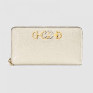Gucci GG Women Gucci Zumi Grainy Leather Zip Around Wallet-White
