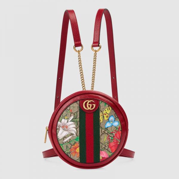 Gucci GG Women Ophidia GG Flora Mini Backpack in BeigeEbony GG Supreme Canvas