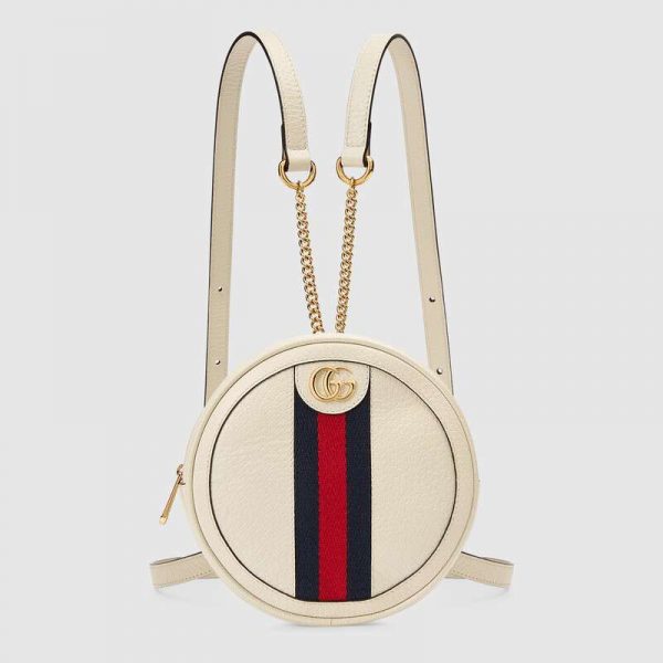 Gucci GG Women Ophidia Mini Backpack with Blue and Red Web in White Leather