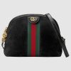 Gucci GG Women Ophidia Small Shoulder Bag in Black Suede Leather