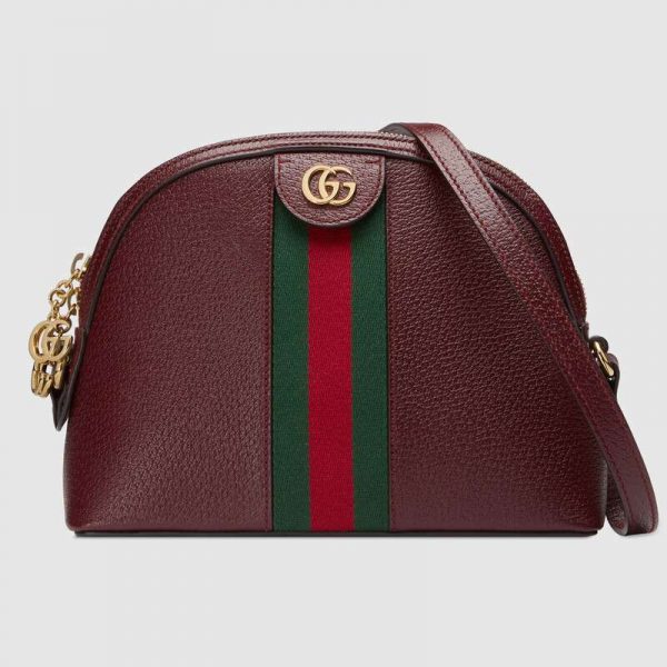 Gucci GG Women Ophidia Small Shoulder Bag in Leather Green and Red Web-Maroon
