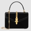 Gucci GG Women Sylvie 1969 Patent Leather Mini Top Handle Bag-Black