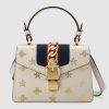 Gucci GG Women Sylvie Bee Star Mini Leather Bag in Blue and Red Nylon Web