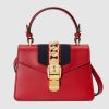 Gucci GG Women Sylvie Leather Mini Bag in Blue and Red Nylon Web-Red