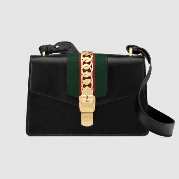 Gucci GG Women Sylvie Small Shoulder Bag in Camel Microfiber Lining-Black