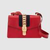 Gucci GG Women Sylvie Small Shoulder Bag in Camel Microfiber Lining-Red
