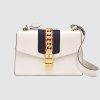 Gucci GG Women Sylvie Small Shoulder Bag in Camel Microfiber Lining-White