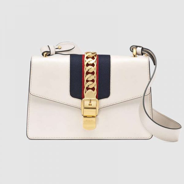 Gucci GG Women Sylvie Small Shoulder Bag in Camel Microfiber Lining-White