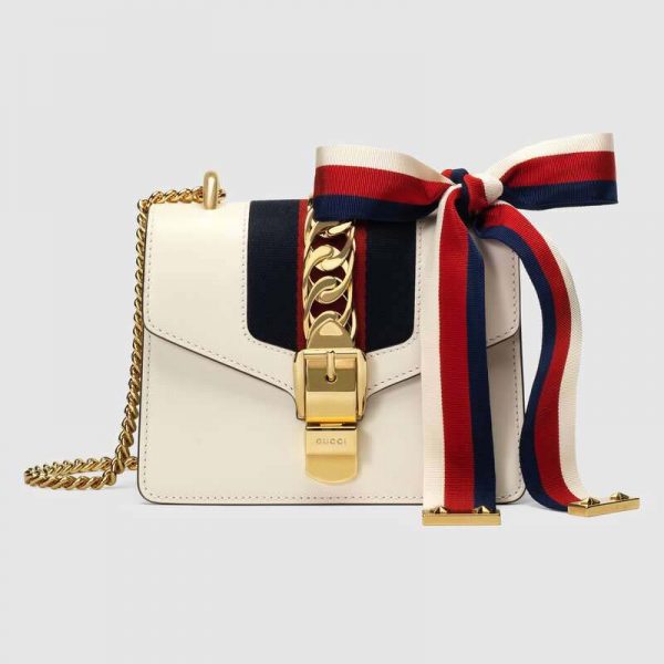 Gucci GG Women Sylvie leather Mini Chain Bag in Grosgrain Sylvie Web Bow