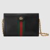 Gucci Women Ophidia Small Shoulder Bag in Leather Green and Red Web-Black