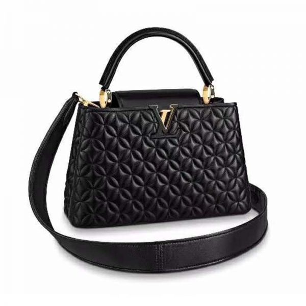 Louis Vuitton LV Women Capucines PM Handbag in Lambskin with Monogram Flowers-Black