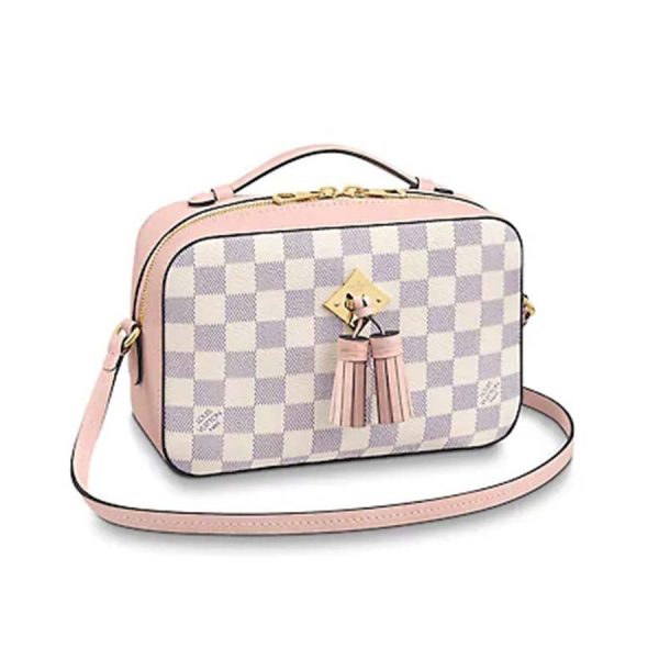 Louis Vuitton LV Women Saintonge Handbag in Damier Azur Coated Canvas-Pink
