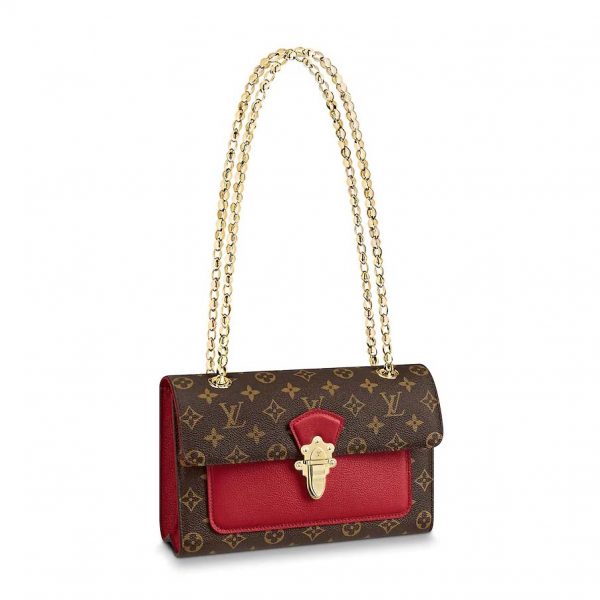 Louis Vuitton LV Women Victoire Chain Bag in Monogram Coated Canvas and Cowhide Leather-Red