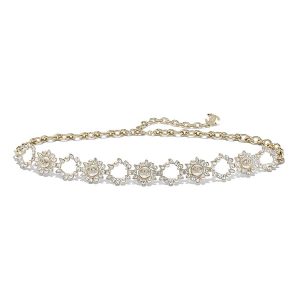 Chanel Women Metal Glass Pearls Strass & Resin Belt-Gold
