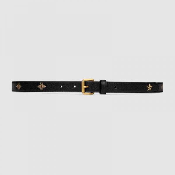 Gucci Unisex Belt with Bees and Stars Print in Leather-Black