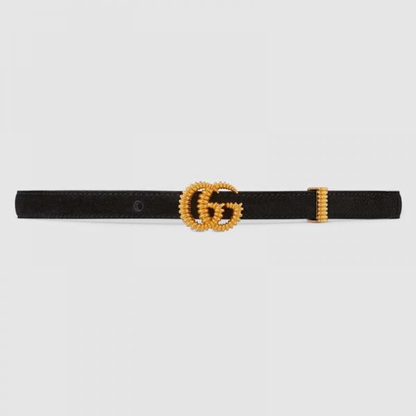 Gucci Unisex GG Suede Belt with Torchon Double G Buckle-Black