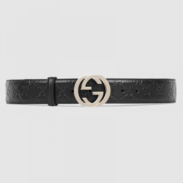 Gucci Unisex Gucci Signature Leather Belt-Black