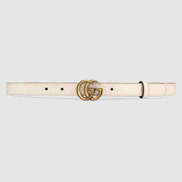 Gucci Unisex Leather Belt with Double G Buckle in 2cm Width-White