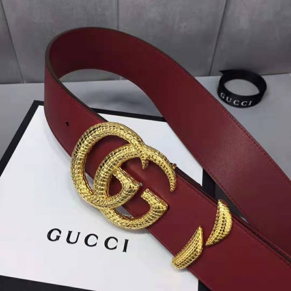 Gucci Unisex Leather Belt with G Buckle in Burgundy Leather - Brandsoff