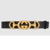 Gucci Unisex Leather Belt with Interlocking G Horsebit-Black