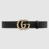 Gucci Unisex Leather Belt with Pearl Double G-Black