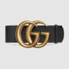 Gucci Unisex Wide Leather Belt with Double G-Black