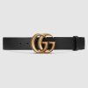 Gucci Unisex Wide Leather Belt with Double G Buckle-Black