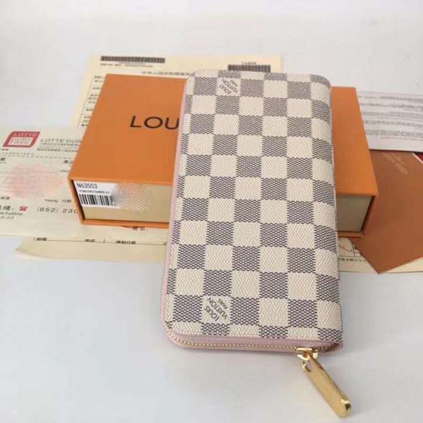 Louis Vuitton LV Women Zippy Wallet Damier Azur Canvas-Pink (5)