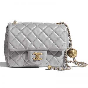 Chanel Women Flap Bag in Lambskin Leather-Grey