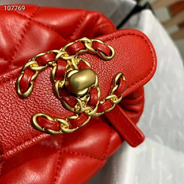 Chanel Women Hobo Bag in Lambskin Leather Gold Metal-Red (4)