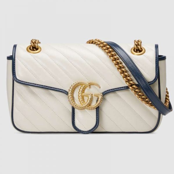 Gucci GG Women GG Marmont Small Shoulder Bag White Diagonal Matelassé Quilted