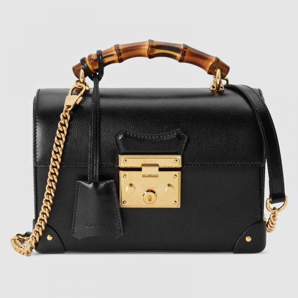 Gucci GG Women Padlock Small Bamboo Shoulder Bag Textured Leather-Black