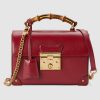 omen Padlock Small Bamboo Shoulder Bag Textured Leather-Red