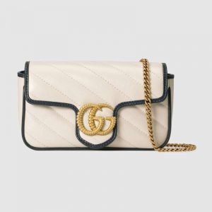 Gucci GG Women GG Marmont Super Mini Bag White Diagonal Matelassé