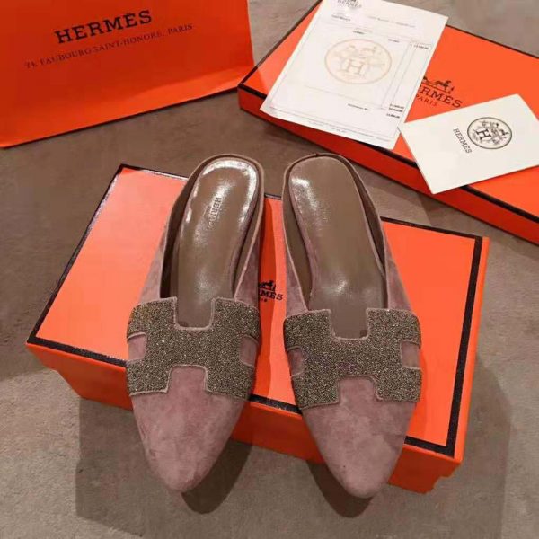 Hermes Women Roxane Mule Shoes Rose (2)