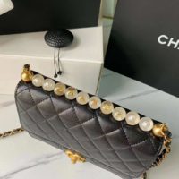 Chanel Women Flap Bag Goatskin Acrylic Beads & Ruthenium-Finish Metal