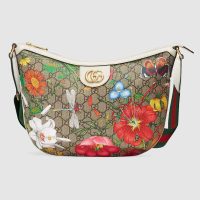 Gucci GG Women GG Flora Shoulder Bag BeigeEbony Supreme Canvas