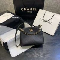 Chanel Women Hobo Handbag in Calfskin Leather-Black