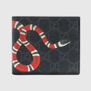 Gucci Unisex Kingsnake Print GG Supreme Wallet GG Supreme Canvas