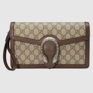 Gucci Women Dionysus GG Supreme Clutch BeigeEbony GG Supreme Canvas