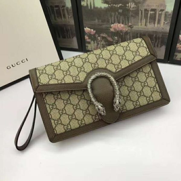 Gucci Women Dionysus GG Supreme Clutch BeigeEbony GG Supreme Canvas (10)