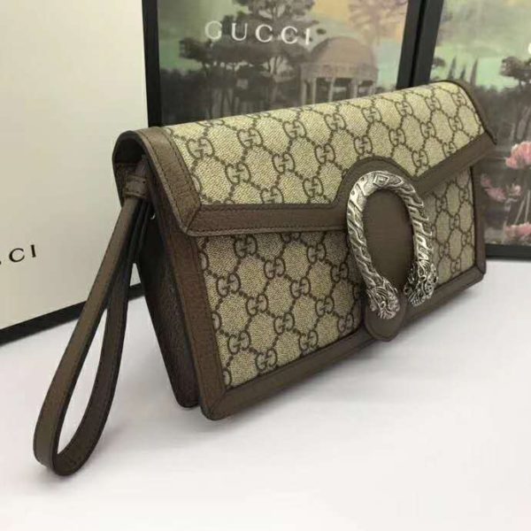 Gucci Women Dionysus GG Supreme Clutch BeigeEbony GG Supreme Canvas (7)